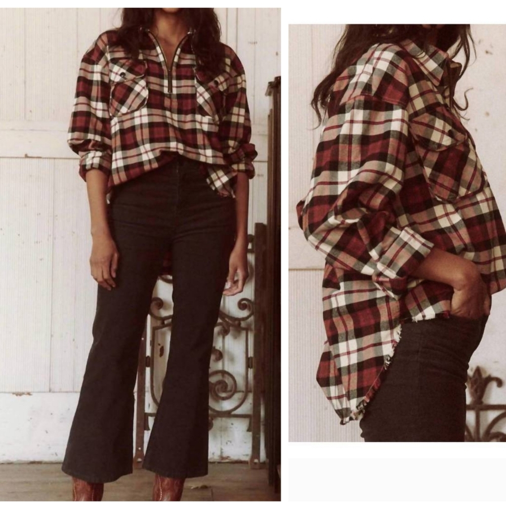 THE GREAT Mountaineer Mill Plaid Cotton Flannel Shirt Western